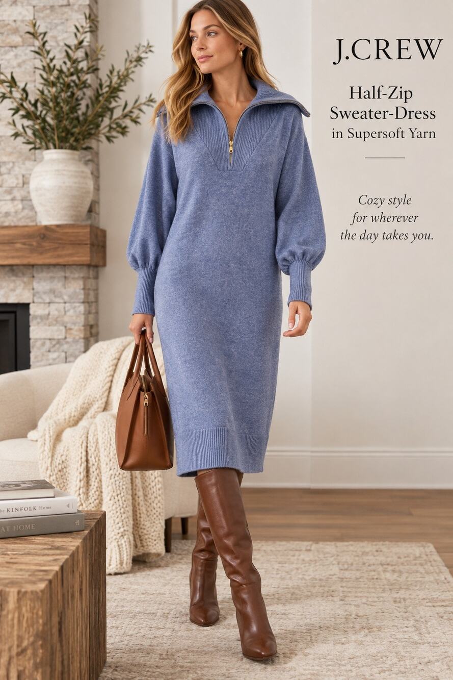Après Ski Cozy Luxury J.Crew Half Zip Supersoft Alpaca Merino Sweater Dress L